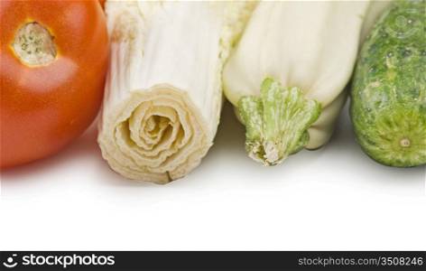 tomato cucumber and cabbage isolated on white background