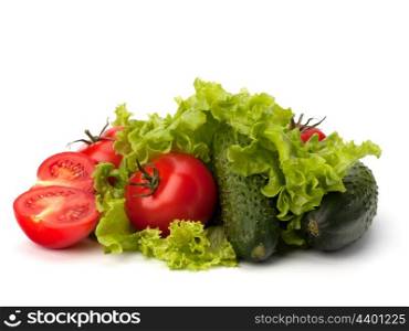 Tomato, cucumber vegetable and lettuce salad isolated on white background