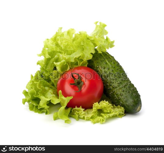 Tomato, cucumber vegetable and lettuce salad isolated on white background