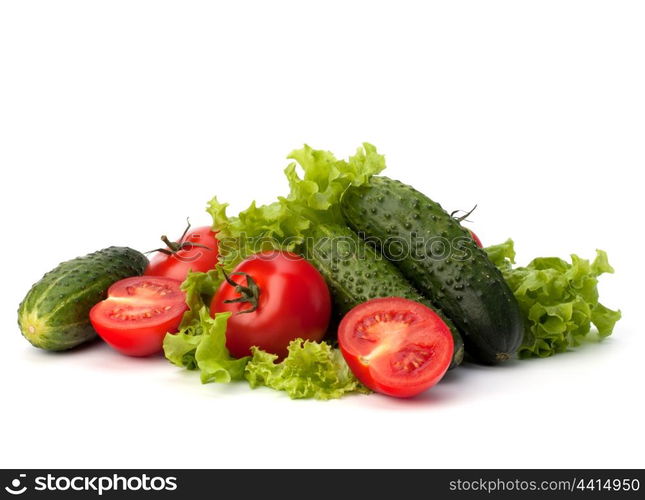 Tomato, cucumber vegetable and lettuce salad isolated on white background