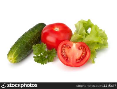 tomato, cucumber vegetable and lettuce salad isolated on white background