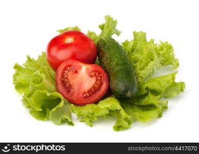 tomato, cucumber vegetable and lettuce salad isolated on white background