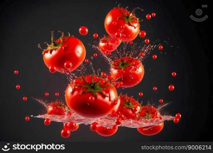 tomato flying in the air. Generative AI 