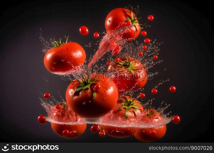 tomato flying in the air. Generative AI
