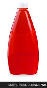 Tomato juice in plastic bottle isolated on white background