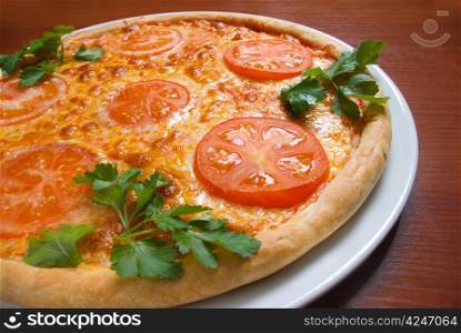 tomato pizza isolated on white background.