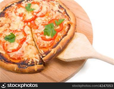 tomato pizza with pepper.Pizza and italian kitchen. Studio