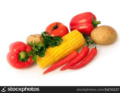 Tomato; potato; corn, pepper isolated on a white background