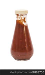 Tomato sauce bottle on white background