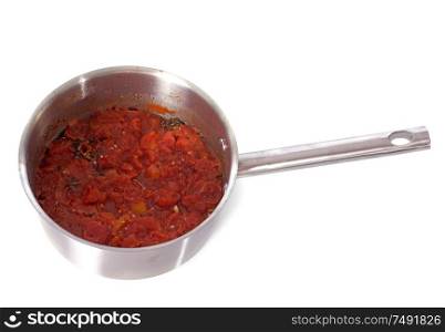tomato sauce in front of white background