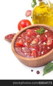 tomato sauce in gravy boat on white background