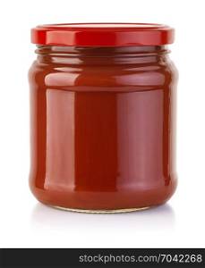 Tomato sauce jar on white background with clipping path