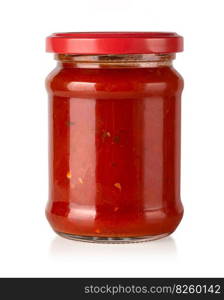 Tomato sauce jar on white background with clipping path