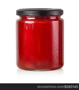 Tomato sauce jar on white background with clipping path