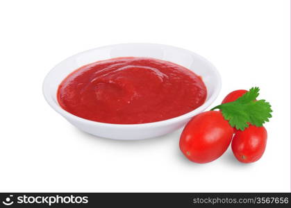 tomato sauce ketchup in bowl isolated on white background