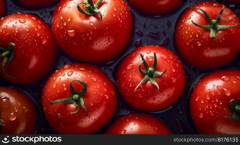 Tomato seamless background with water drops, top view, flat lay. Generative AI. High quality illustration. Tomato seamless background with water drops, top view, flat lay. Generative AI