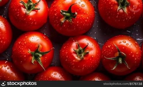 Tomato seamless background with water drops, top view, flat lay. Generative AI. High quality illustration. Tomato seamless background with water drops, top view, flat lay. Generative AI