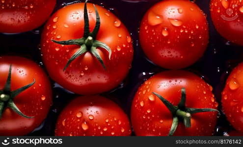 Tomato seamless background with water drops, top view, flat lay. Generative AI. High quality illustration. Tomato seamless background with water drops, top view, flat lay. Generative AI