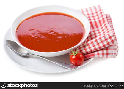 tomato soup on white background