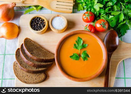 Tomato soup prepared in traditional italian style