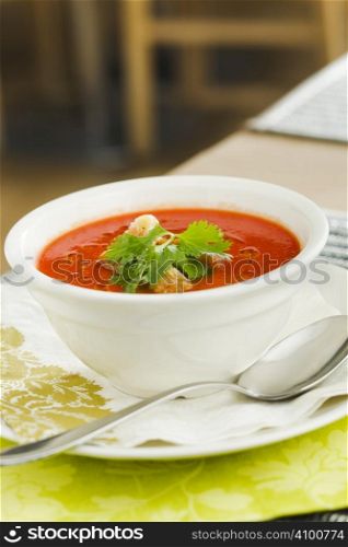 Tomato soup with bread crumbs and olive oil