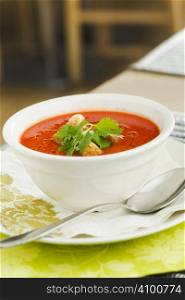 Tomato soup with bread crumbs and olive oil