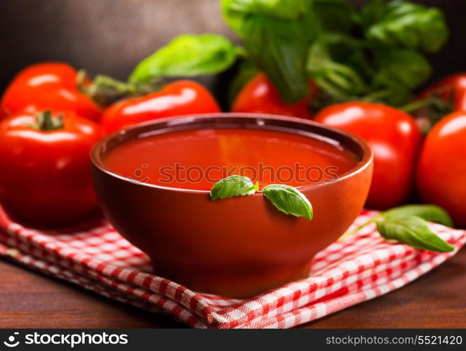 tomato soup with green basil