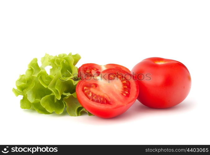 tomato vegetable and lettuce salad isolated on white background