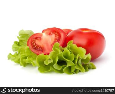 tomato vegetable and lettuce salad isolated on white background