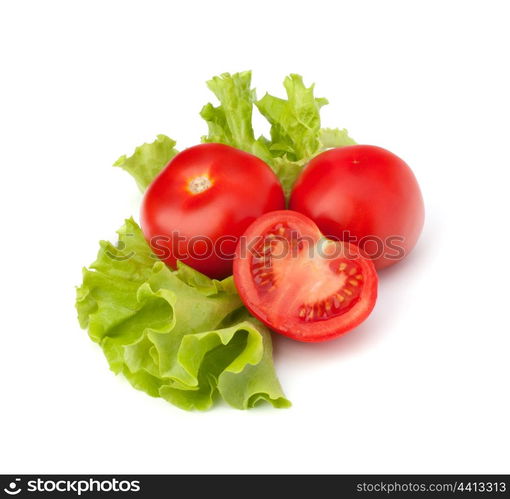 tomato vegetable and lettuce salad isolated on white background