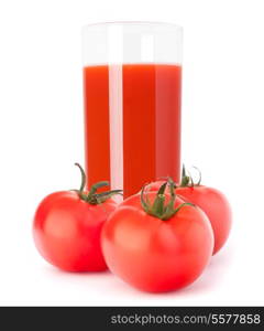 Tomato vegetable juice in glass isolated on white background cutout