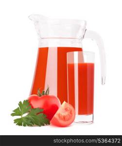 Tomato vegetable juice in glass jug isolated on white background cutout