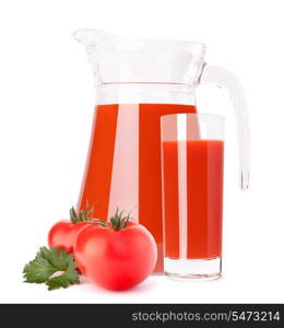 Tomato vegetable juice in glass jug isolated on white background cutout