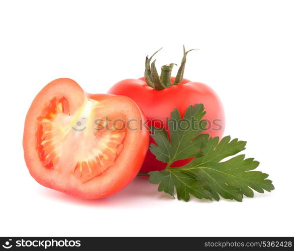 Tomato vegetables and parsley leaves isolated on white background cutout