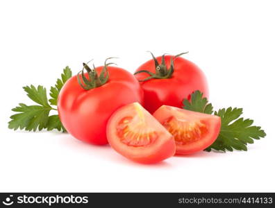 Tomato vegetables and parsley leaves still life isolated on white background cutout