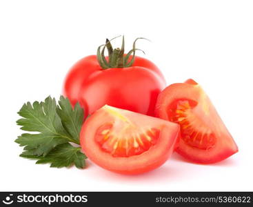 Tomato vegetables and parsley leaves still life isolated on white background cutout