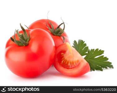 Tomato vegetables and parsley leaves still life isolated on white background cutout