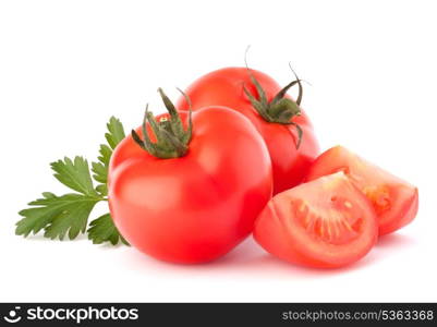 Tomato vegetables and parsley leaves still life isolated on white background cutout