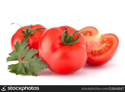 Tomato vegetables and parsley leaves still life isolated on white background cutout