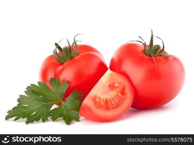 Tomato vegetables and parsley leaves still life isolated on white background cutout