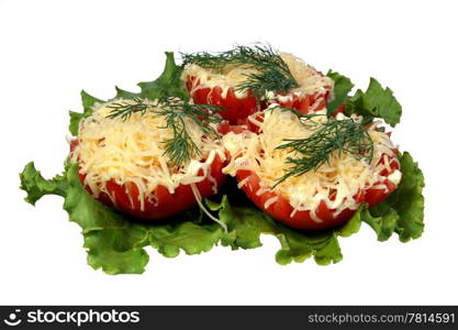 Tomato with cheese and fennel on the white background