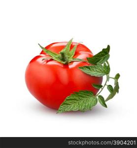 tomato with green leaf isolated on white background. tomato with green leaf isolated on white