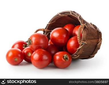 Tomatoes in a basket isolated on a white background