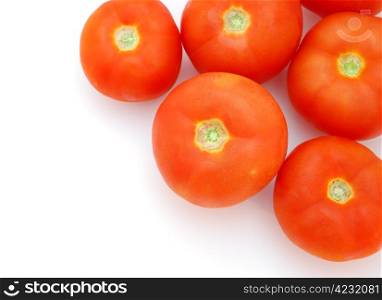 Tomatoes isolated on white background, top view. Tomatoes