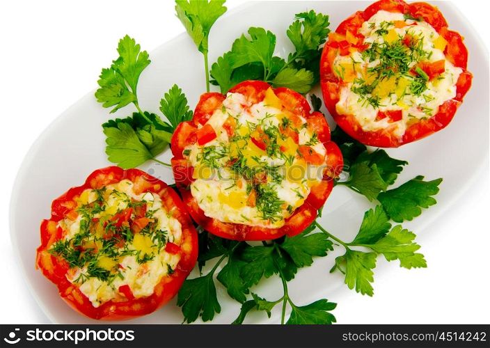 Tomatoes stuffed with russian salad