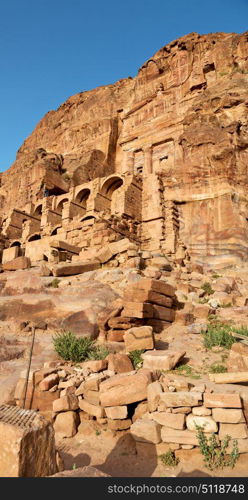 tomb in the antique site of petra in jordan the beautiful wonder of the world