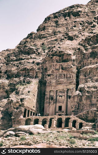 tomb in the antique site of petra in jordan the beautiful wonder of the world