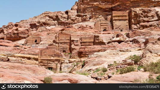 tomb in the antique site of petra in jordan the beautiful wonder of the world