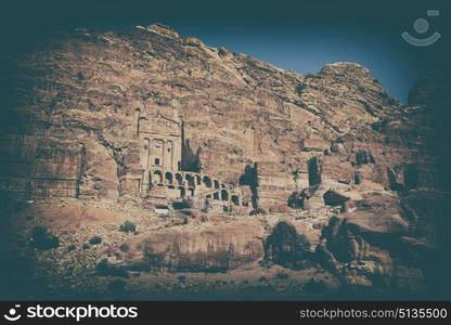 tomb in the antique site of petra in jordan the beautiful wonder of the world