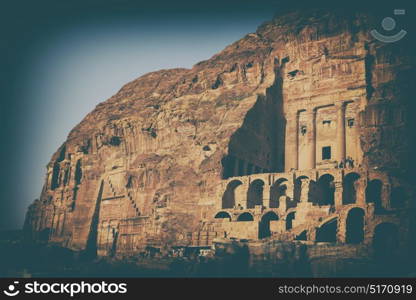 tomb in the antique site of petra in jordan the beautiful wonder of the world